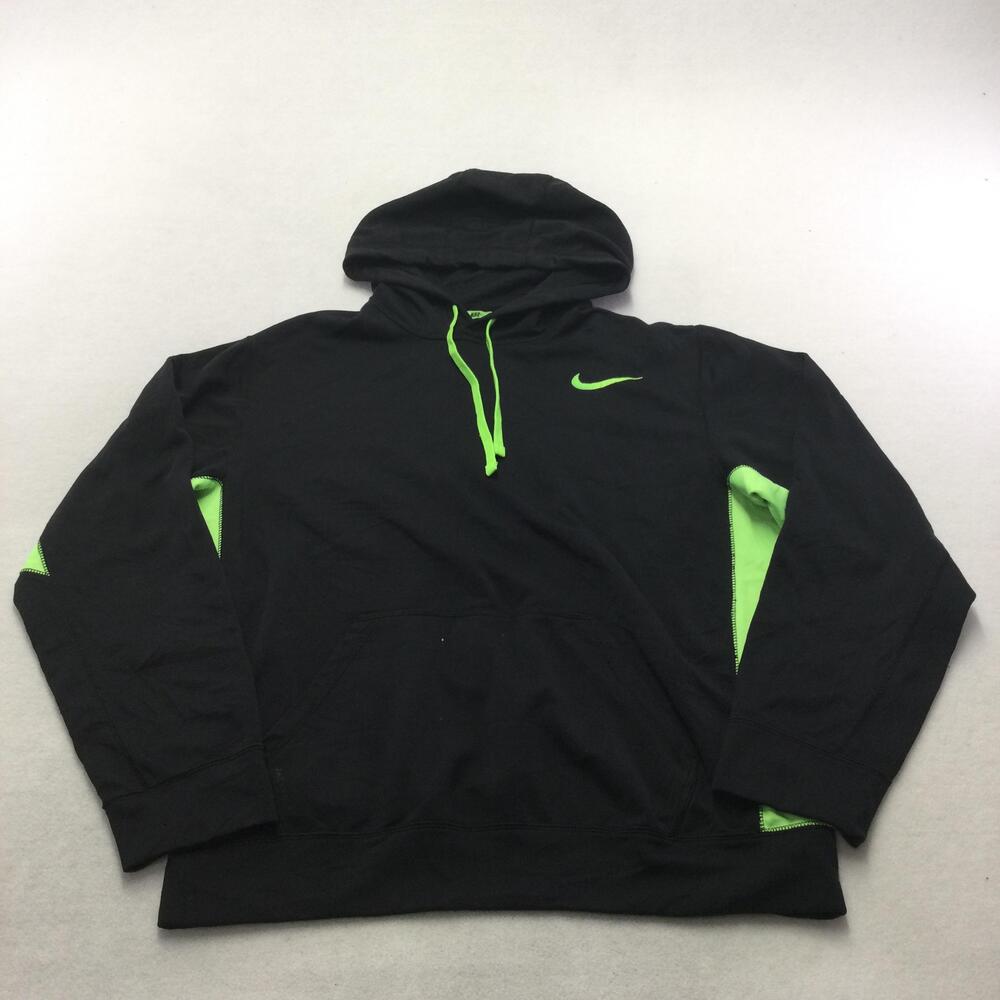 Nike Hoodie Mens Medium Black Therma-Fit Fleece Pullover Sweatshirt Logo